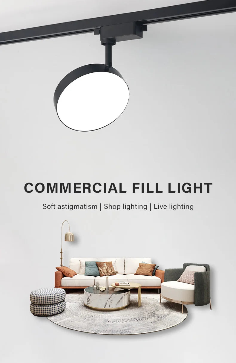 Aluminum 360° Adjustable Round LED Track Light Light for Clothing Stores and Homes