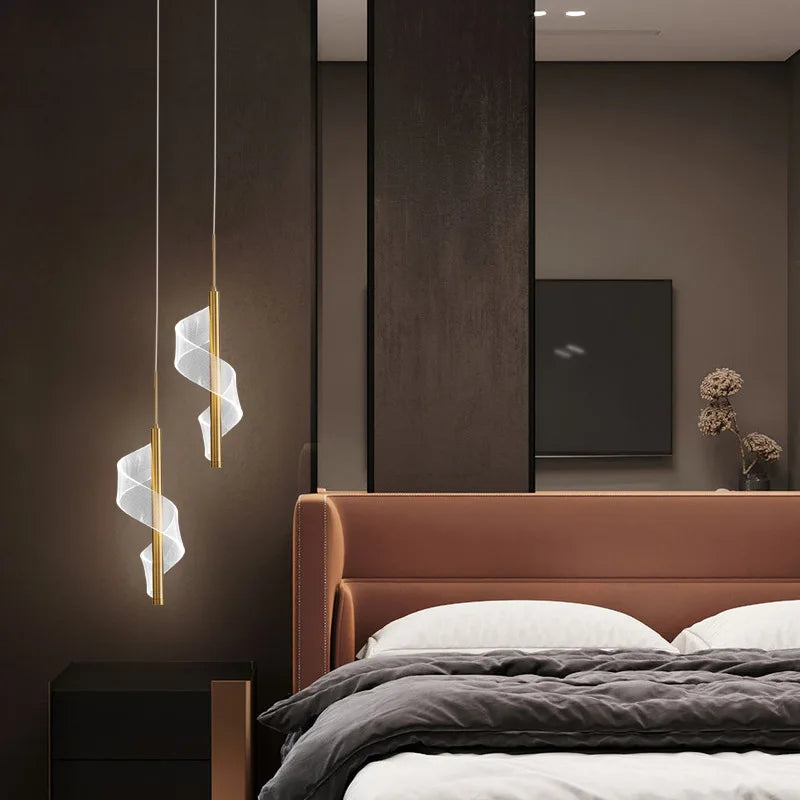 Modern LED Pendant Lights: Gold/Black Bedside Hanging Lamp for Indoor Lighting in Bedroom, Living Room