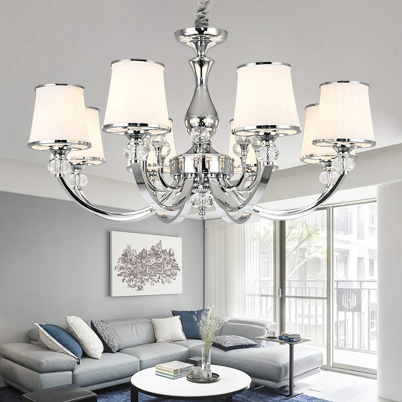 Modern Crystal Chandelier Lights - Chrome Metal LED Pendant Hanging Ceiling Fixtures for Living Room