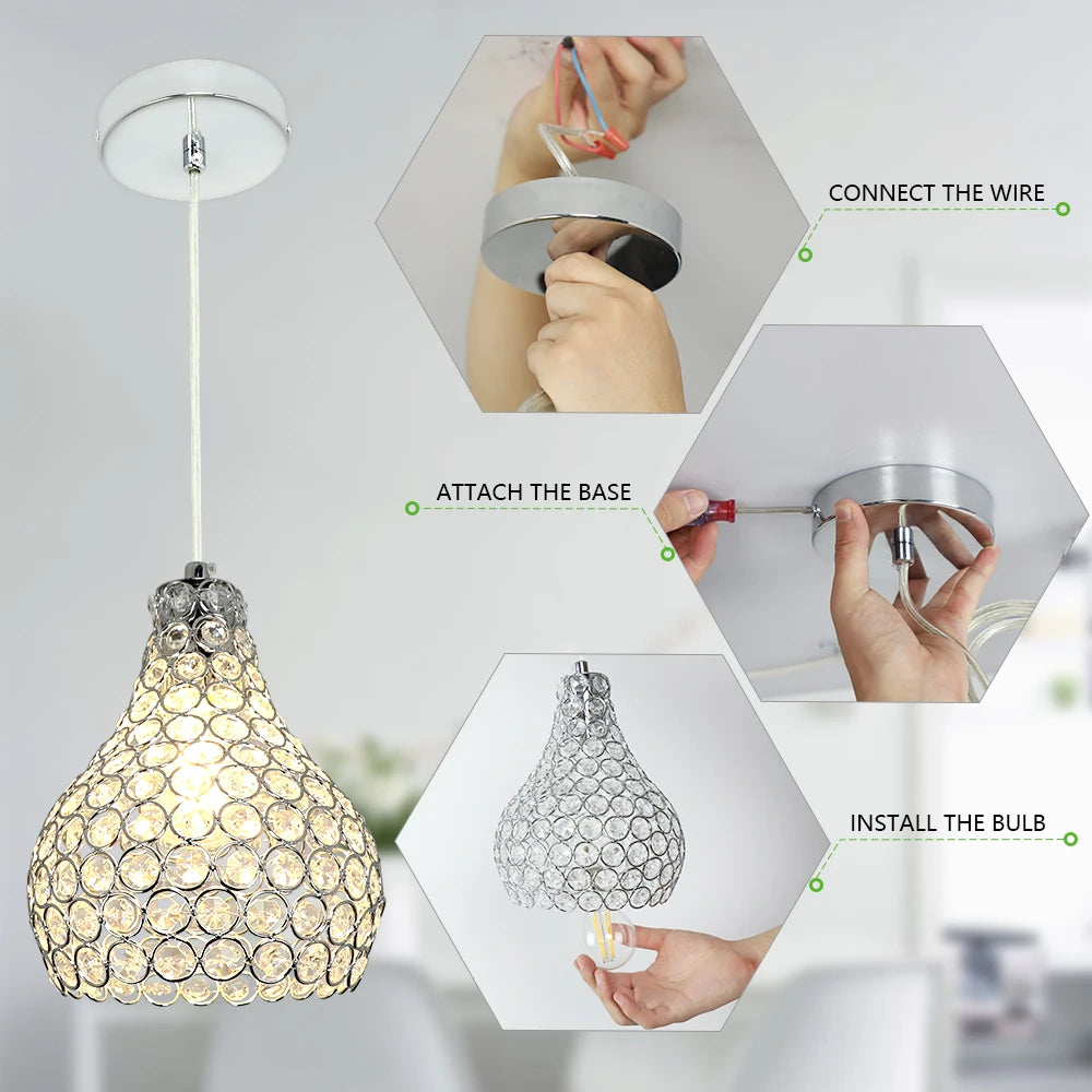 Crystal Ceiling Pendant Light - Modern Crystal Chandelier: Adjustable Pendant Light for Kitchen or Dining Room