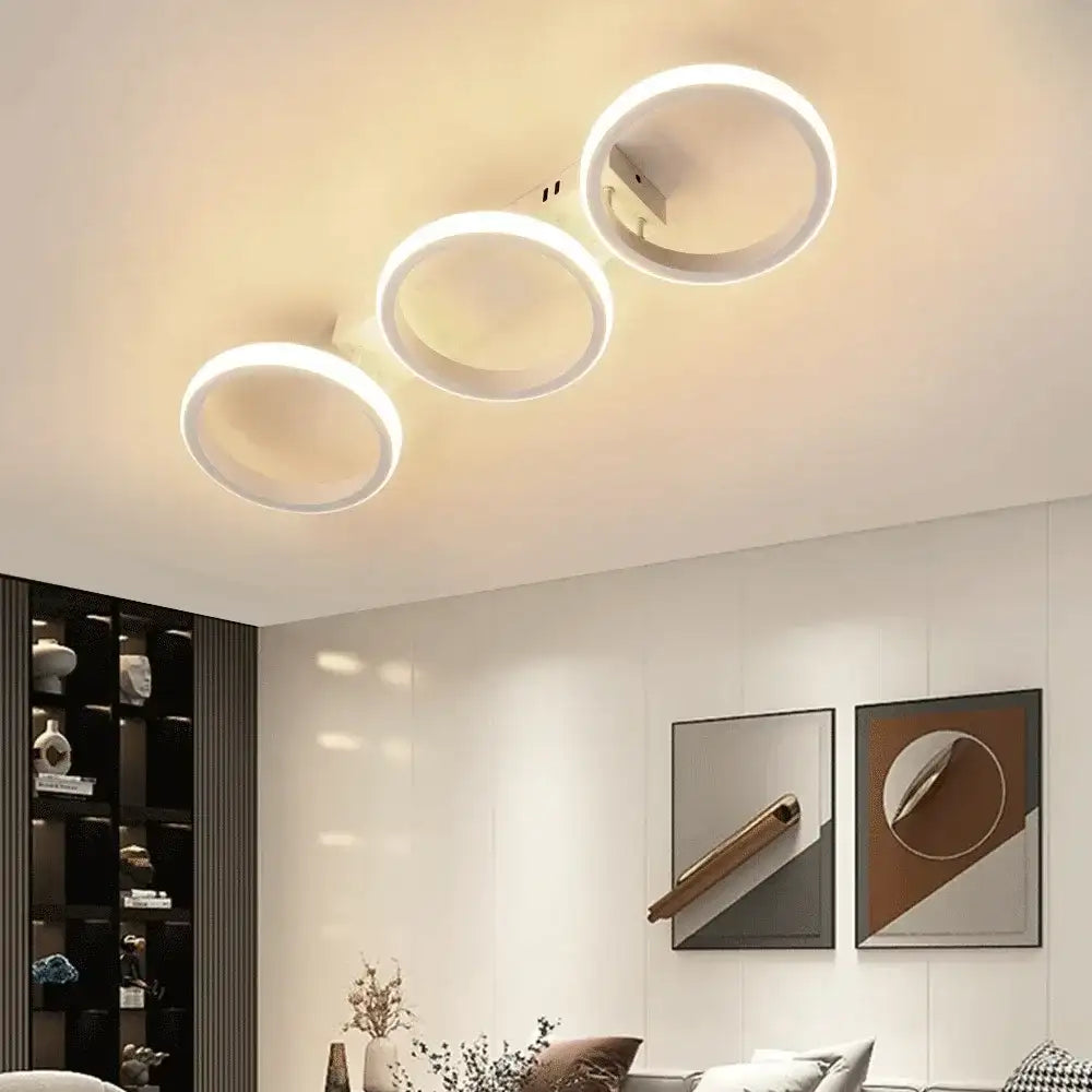 Modern 3 Rings LED Ceiling Light – Dimmable Chrome Fixture with Remote ...