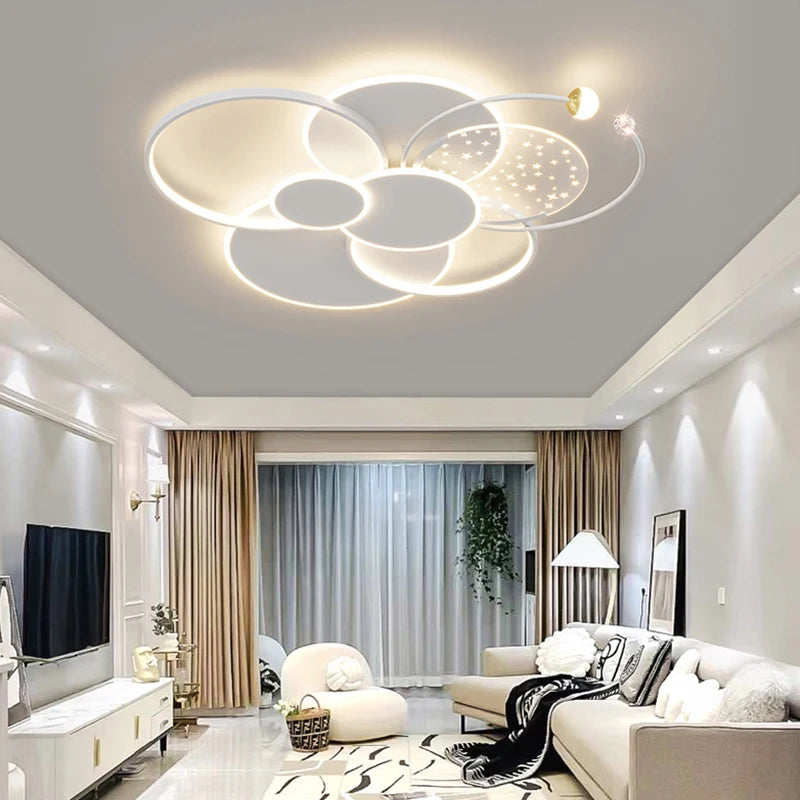 Round Living Room LED Chandeliers Luxury Bedroom Full of Stars Gold Chandelier Simple Modern Atmosphere Flush Mount Ceiling Lamp