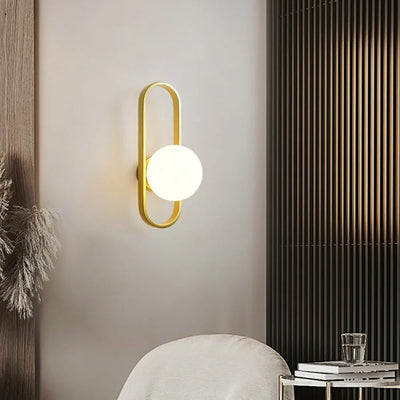 Modern Wall Light with Glass Shade - Semi Flush Mount, Gold Iron Spherical Wall Lamp for Bedroom