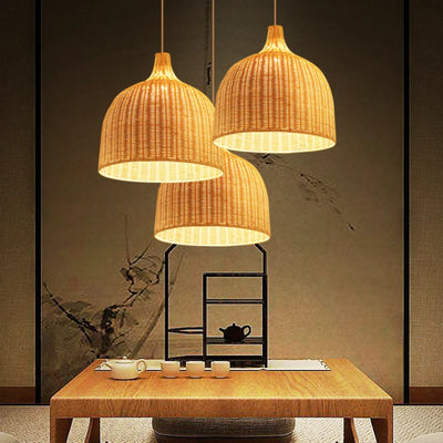 Chinese Style Hand-Knitted Weaving Hanging Lamps: Bamboo Pendant Lighting Fixtures for Restaurant