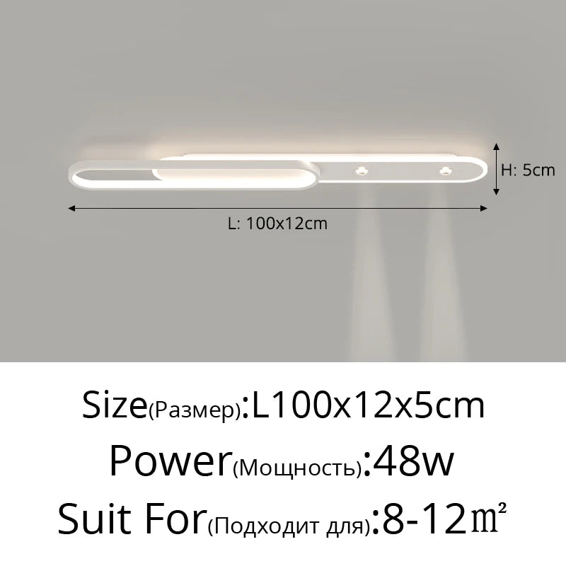 Minimalist Long Strip Ceiling Light with Spotlights for Hallway, Balcony Living Room