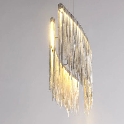 Remote Modern LED Tassel Pendant Chandelier Lights for Luxury Hotel, Living Room Chain Lamp Ceiling Chandeliers