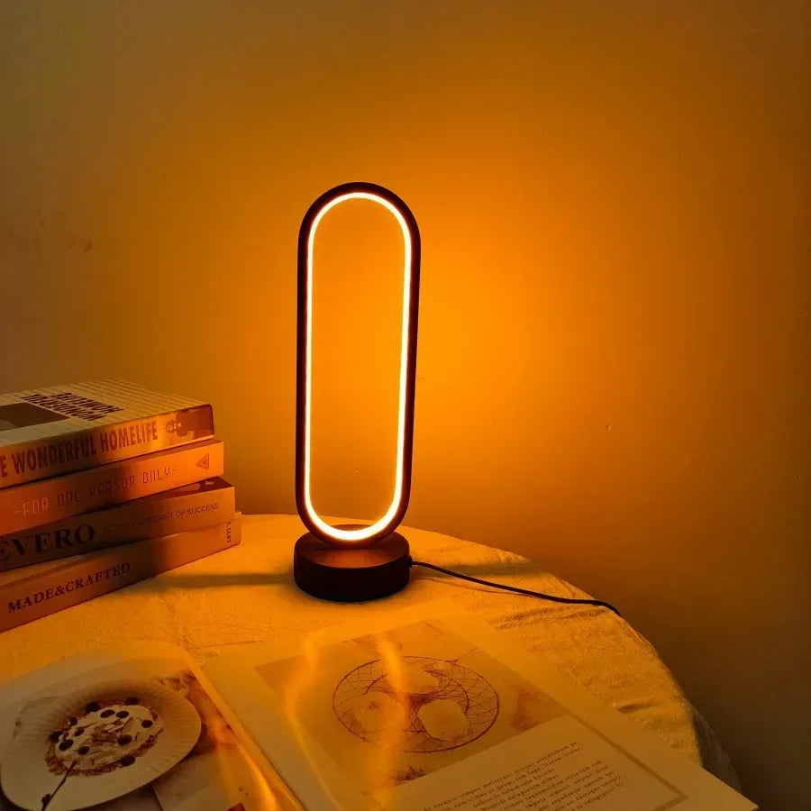 Three-Color Dimming LED Ring Table Lamp - Bedside Night Light for Bedr ...