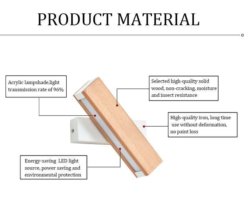 Adjustable Nordic Solid Wood LED Wall Lamp – Rotatable Bedside & Study Lighting