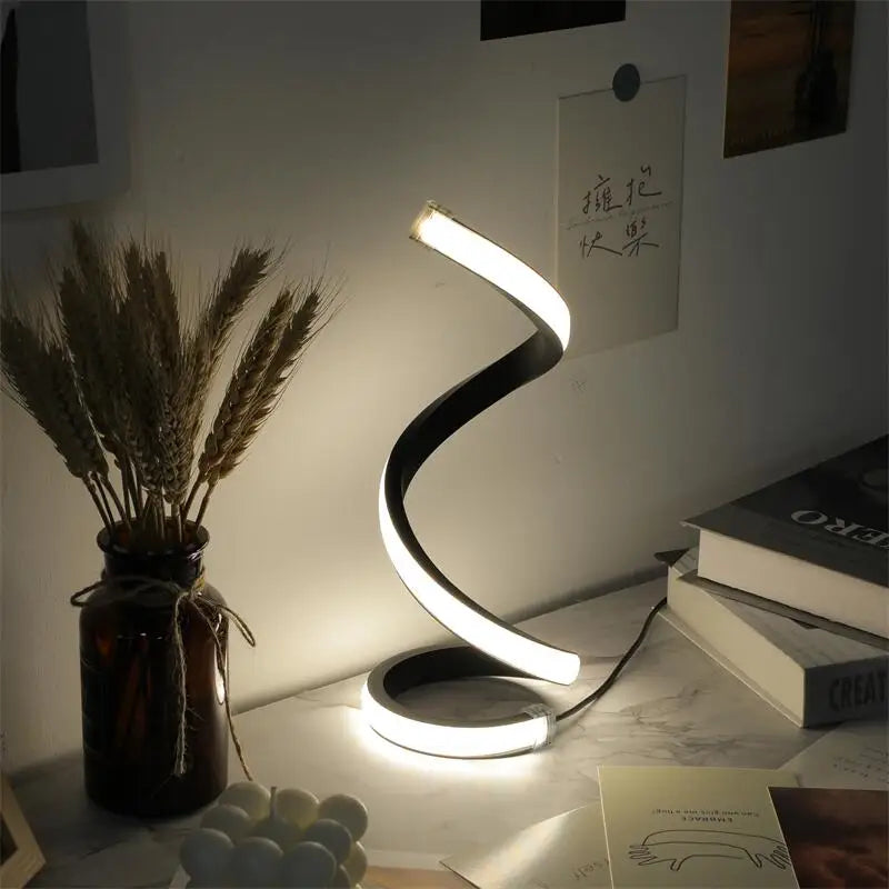 Spiral LED Desk Lamp - Contemporary Design with Three-Speed Dimming, USB Power