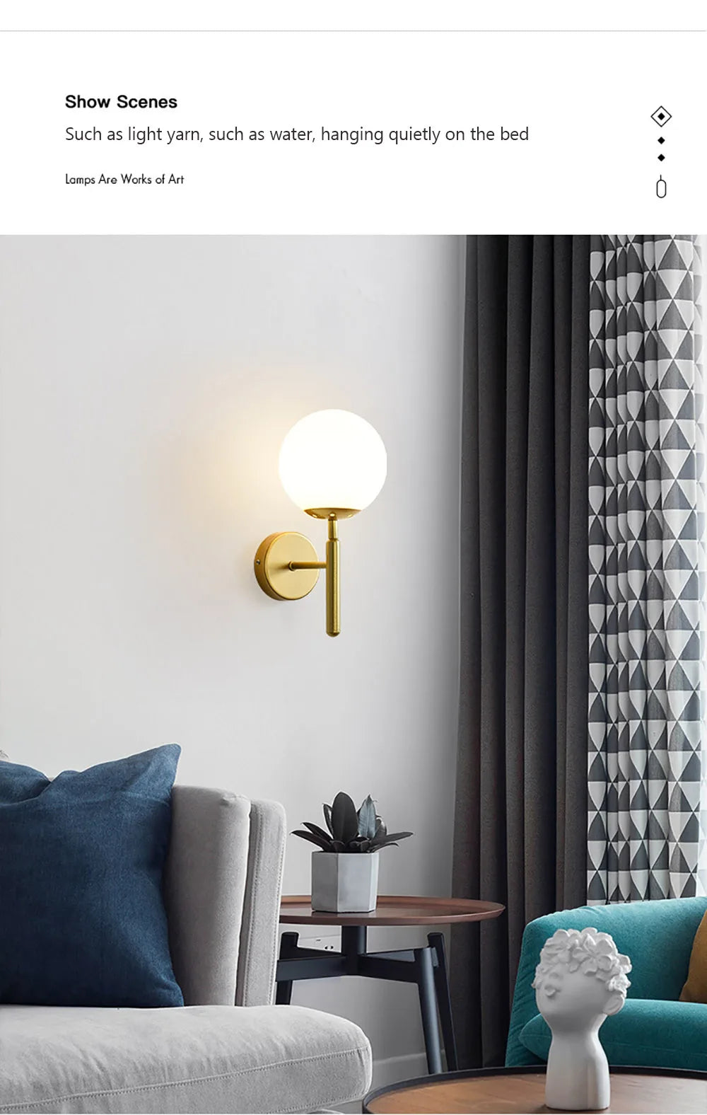 Modern Wall Light with Glass Shade - Semi Flush Mount, Gold Iron Spherical Wall Lamp for Bedroom