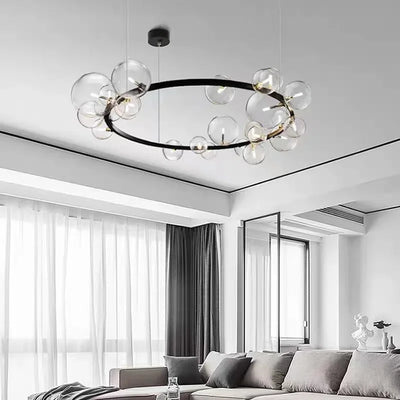 Modern Creative Metal Chandelier Lighting: 7/10 Clear Glass Bubbles, Long Round Design with G9 Light Fixture