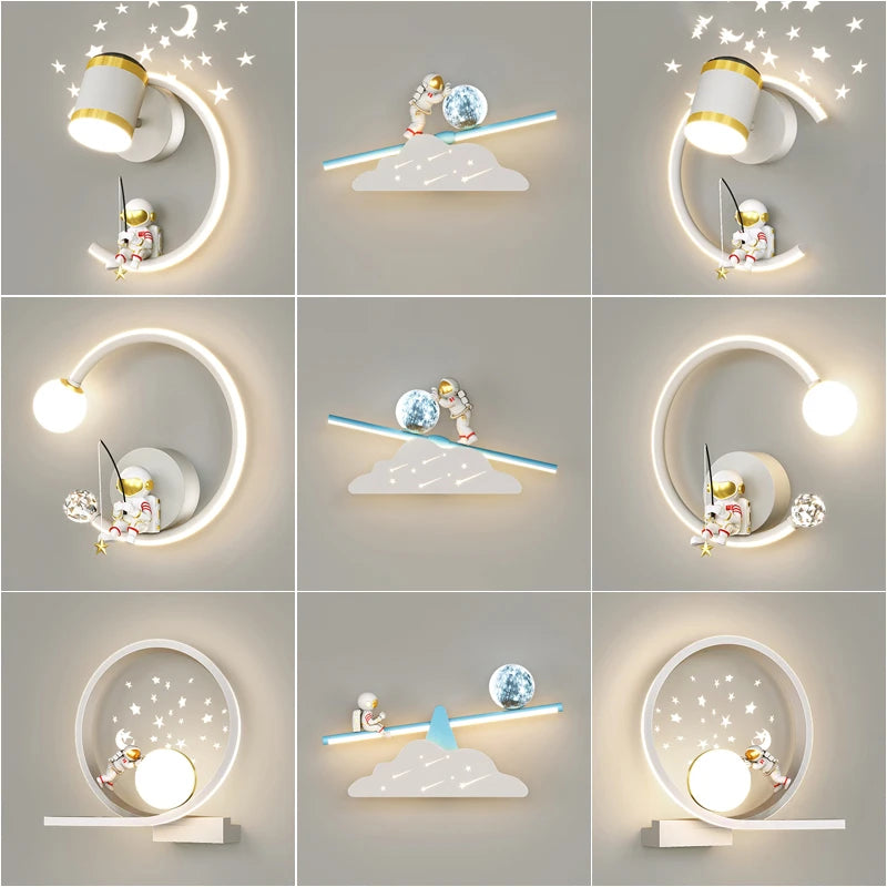 Modern Creative Children's Room Bedside Wall Lamp Astronaut Wall Mount Light for Bedroom, Study