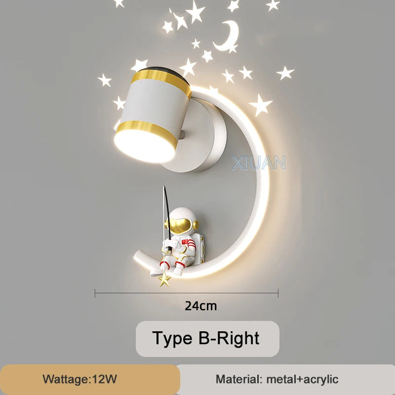 Modern Creative Children's Room Bedside Wall Lamp Astronaut Wall Mount Light for Bedroom, Study