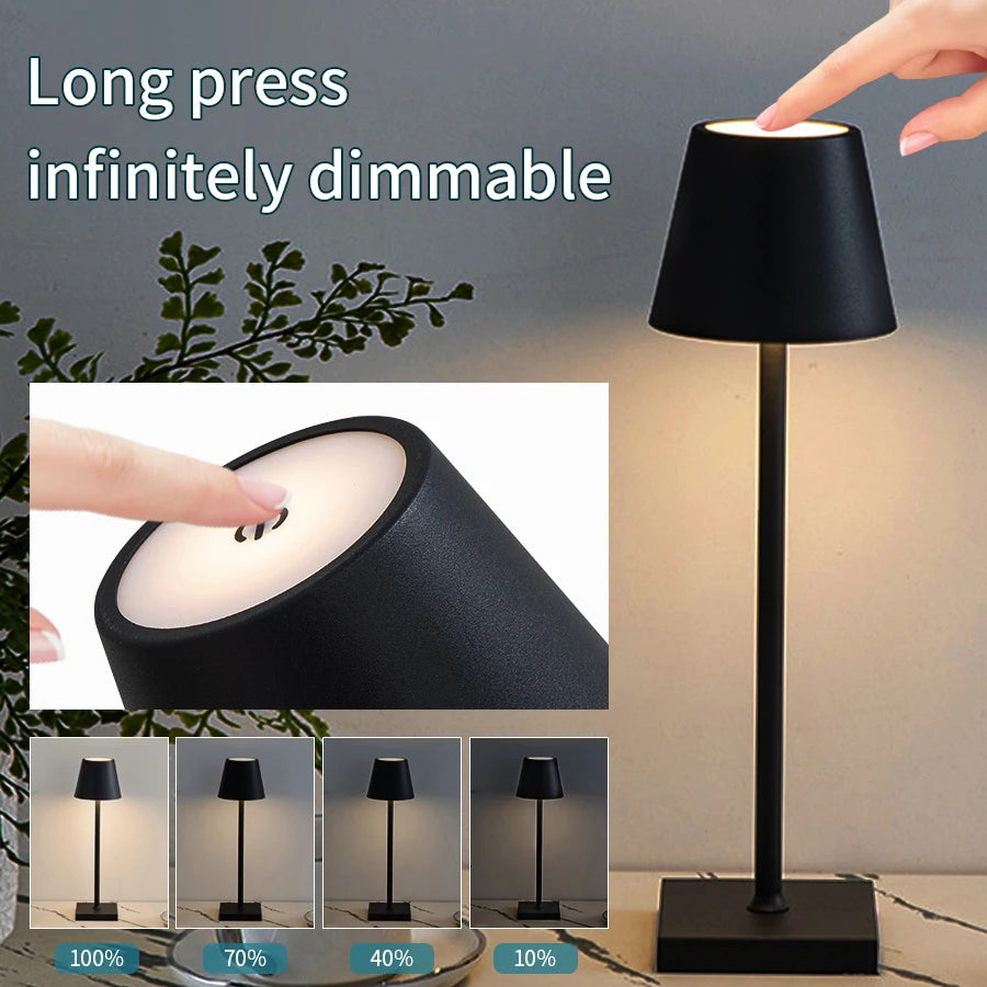 Rechargeable Wireless LED Desk Lamp - Waterproof Touch Bedside Table Lamp for Bedroom and Bar