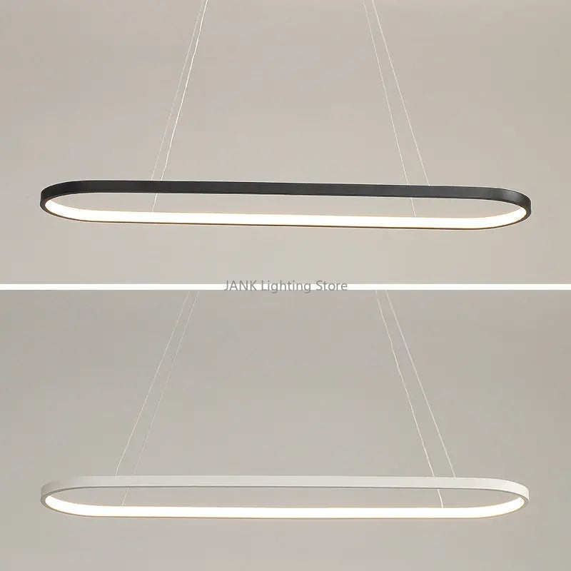 Nordic Modern LED Circular Pendant Lights Oval Strip Chandelier in Black or White, Perfect for Romantic Home Decoration