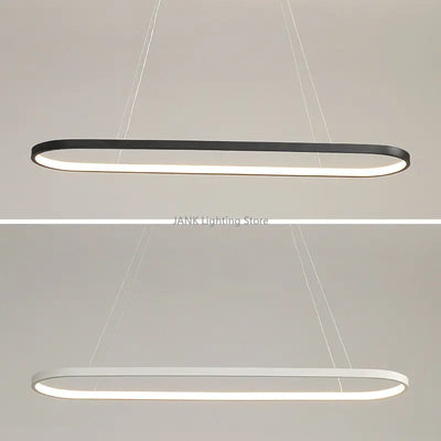 Nordic Modern LED Circular Pendant Lights Oval Strip Chandelier in Black or White, Perfect for Romantic Home Decoration