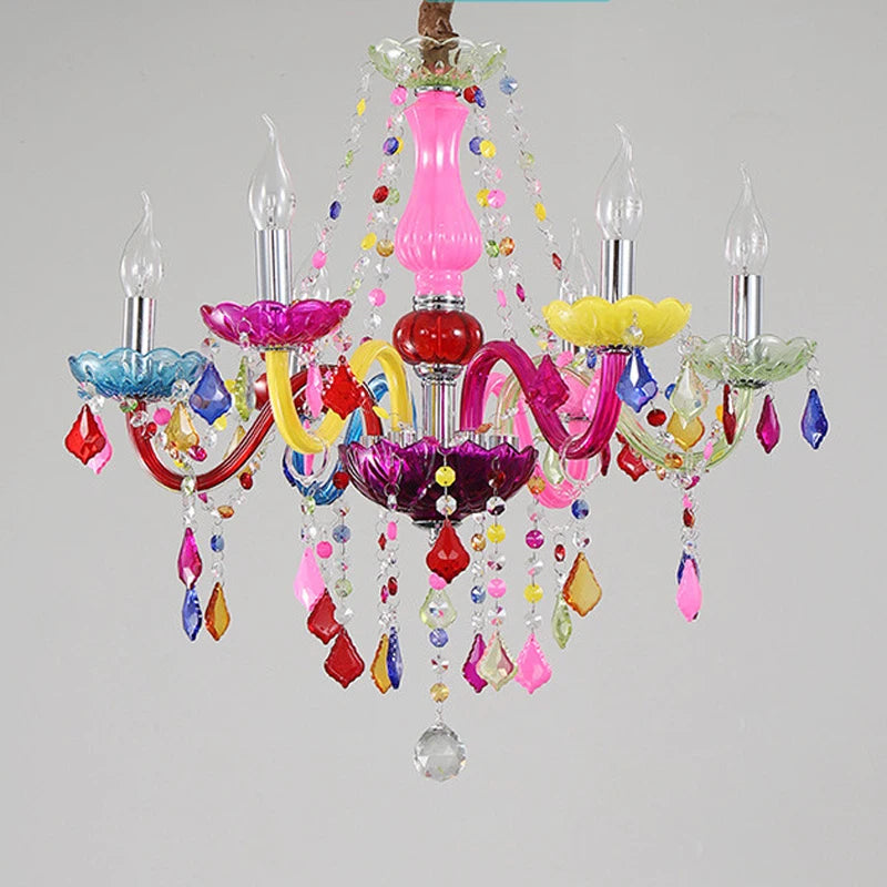 European Style Colorful Chandelier for Children's Room - Princess Bedroom Crystal Droplight