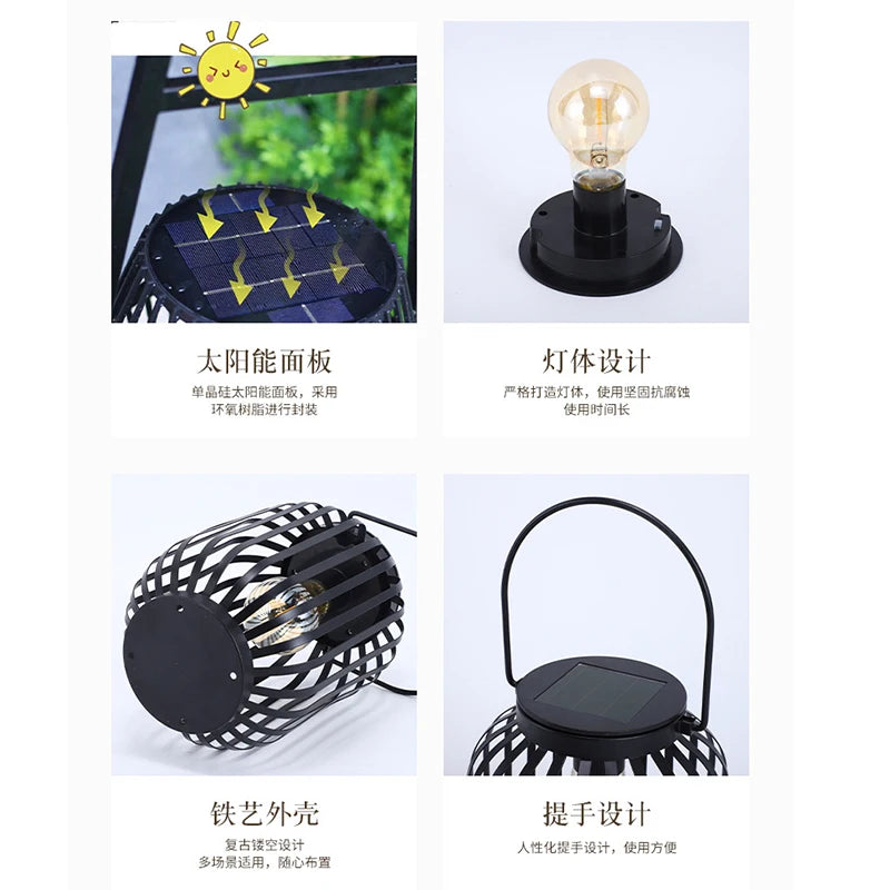 Solar Garden Light Outdoor Waterproof LED Chinese Lantern Light B&B Courtyard Antique Iron Art