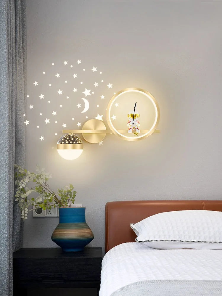 Modern Wall-Mounted Nordic Star Astronaut Projector Wall Lamp for Kids Room and Study Spaces