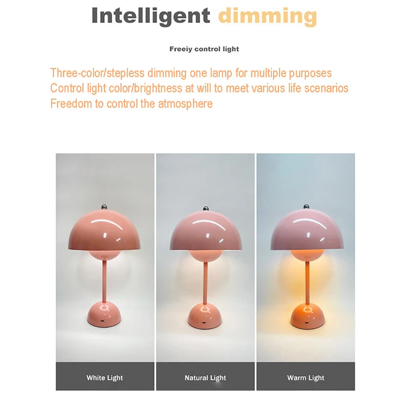 Modern Rechargeable LED Table Lamp - Mushroom Flower Bud Design