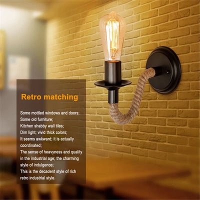 Hemp Rope LED Wall Light: American Retro Vanity Sconce for Indoor Bedroom and Corridor