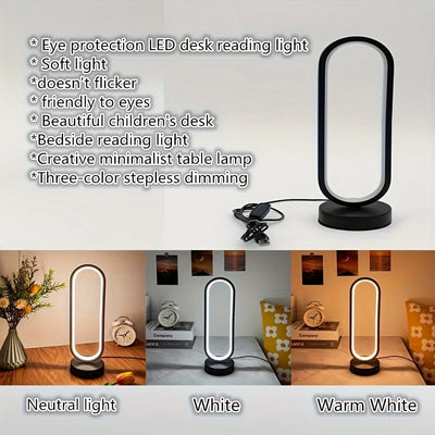 SB-Powered LED Night Light 10-Level Adjustable Brightness Round Desk Lamp for Bedroom, Study, and Living Room