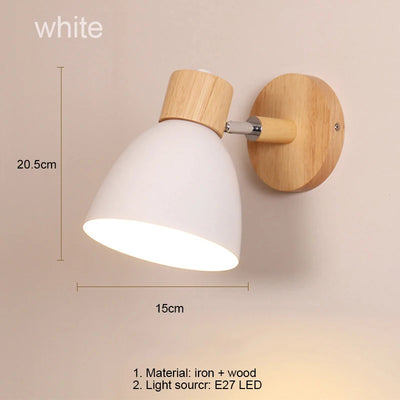 Nordic Modern Wall Lamps With US/EU Plug Wooden E27 Wall Sconce For Bedroom Living Room Macaroon 6 Color Steering Head Lighting