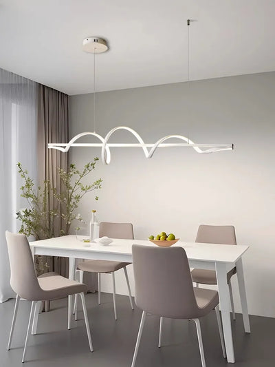 Modern Water Ripple LED Pendant Lights Minimalist One Word Long Strip Dining Room Table Bar LED Hanging Lamp Home Decor Fixtures