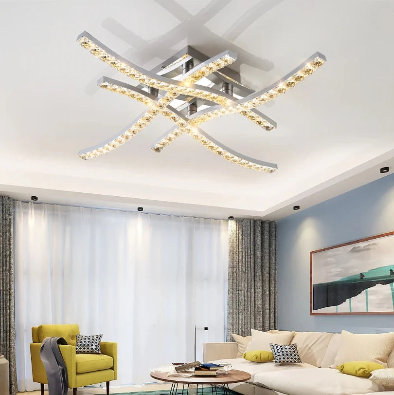 Modern Design Creative Crystal LED Ceiling Light Tricolor with Remote Control Perfect for Bedroom, Living Room