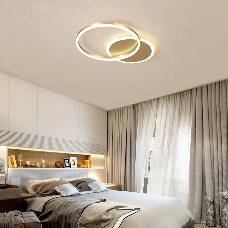 Modern 5 Ring LED Ceiling Chandelier Black, Gold, or White for Living Room, Bedroom, and Home Design Lighting