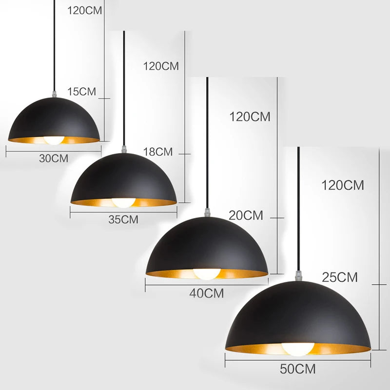 Loft Retro Restaurant Pendant Lights: Semicircle Aluminum Lampshade Ideal for Kitchen, Bar Decor - Hanging Lamp Fixtures