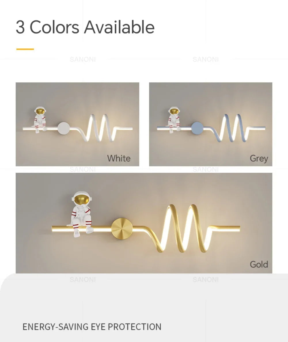 Creative Children Room LED Wall Lamp - Astronaut Themed Sconce Light