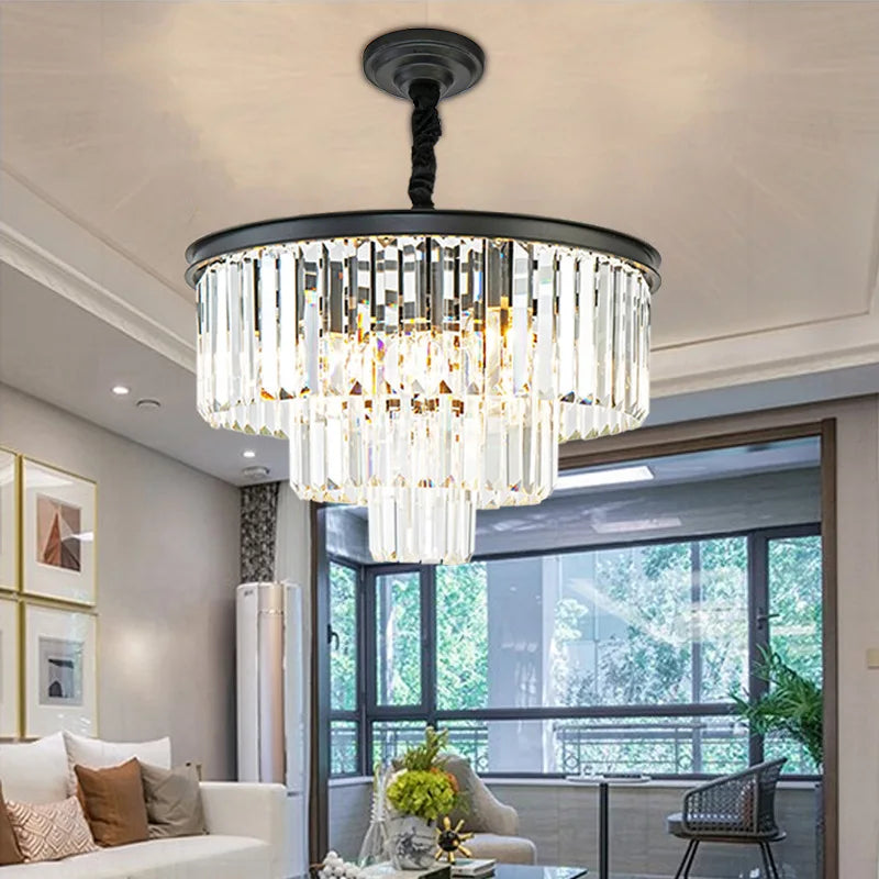 Contemporary Crystal and Gold LED Chandelier Pendant Light Fixture with Multi-Level Design