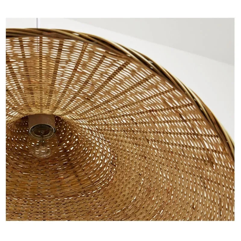 Chic Chinese Bamboo Chandelier: Hand-Woven Rattan Tea Room Lamp with Creative Straw Hat Design