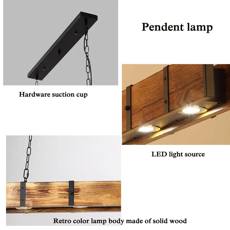 Vintage Industrial Style Wooden Pendant Lamp - Rustic LED Lighting Fixture for Dining Rooms, Bars, and Clothing Stores