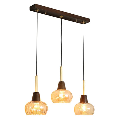 Contemporary Wood and Glass Single Head LED Pendant Light for Restaurant, Bar, and Bedroom Decor