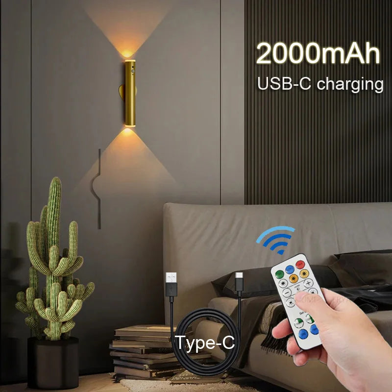 Wireless LED Rechargeable Wall Lamp with Remote Control - Modern Reading Light for Living Room