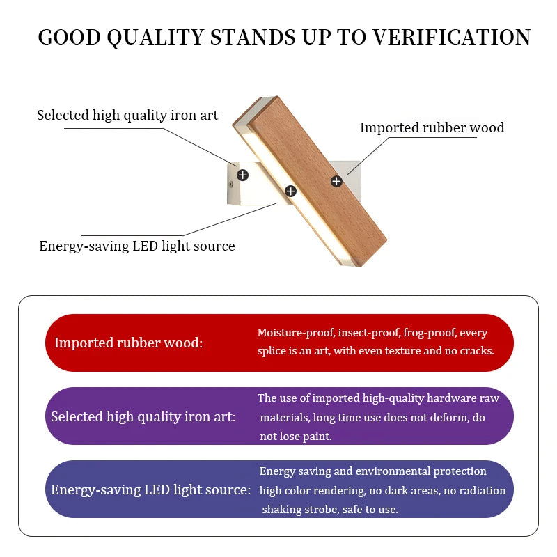 Adjustable Nordic Solid Wood LED Wall Lamp – Rotatable Bedside & Study Lighting