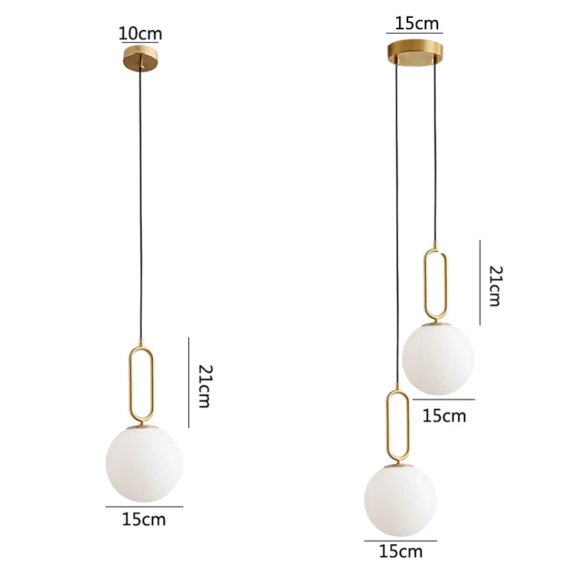 Modern Nordic LED Glass Ball Brass Pendant Lights for Living Room, Bedroom Area