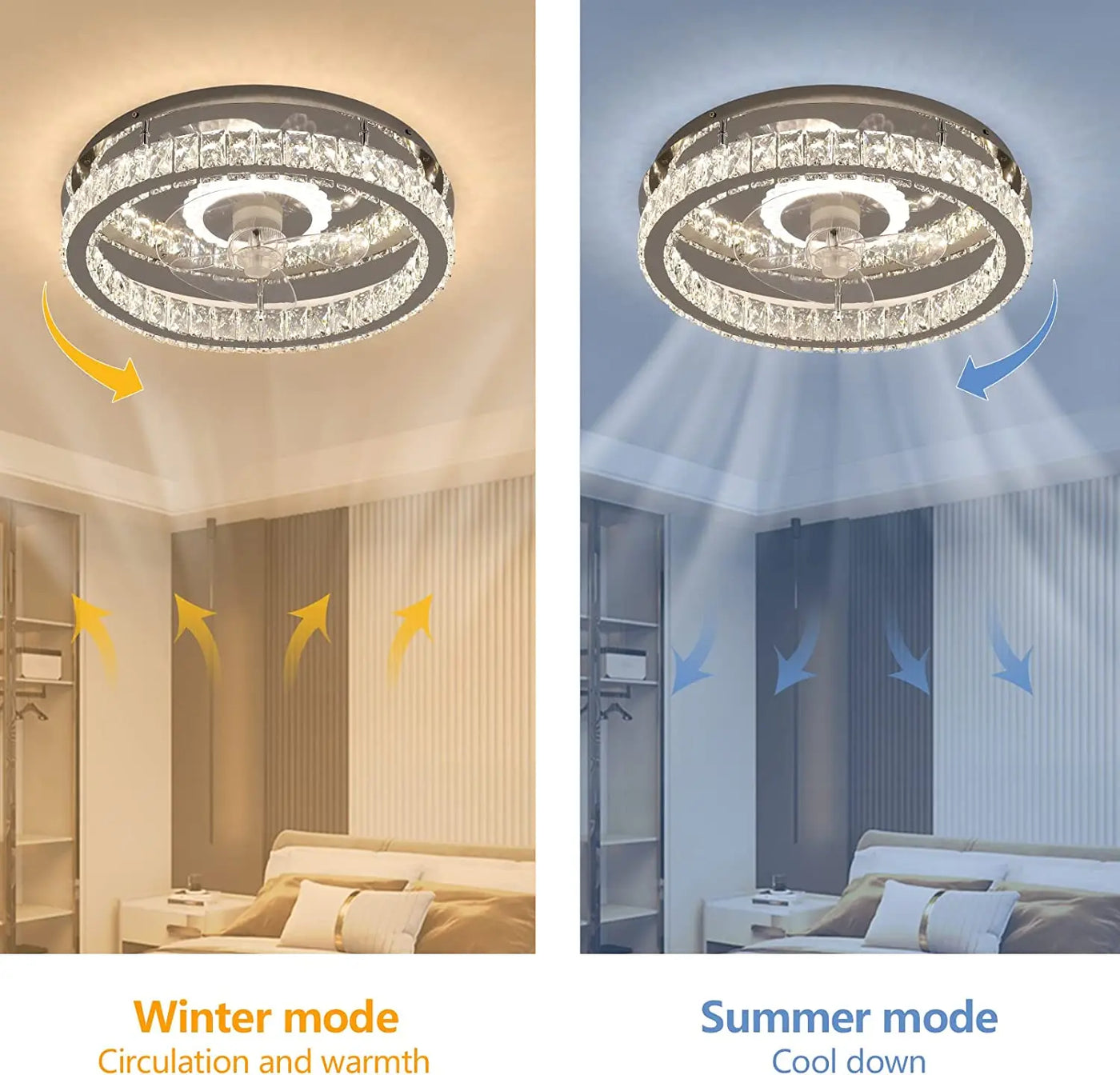 Flush Mount Ceiling Fan with Dimmable LED Crystal Light: Sleek and Modern Design