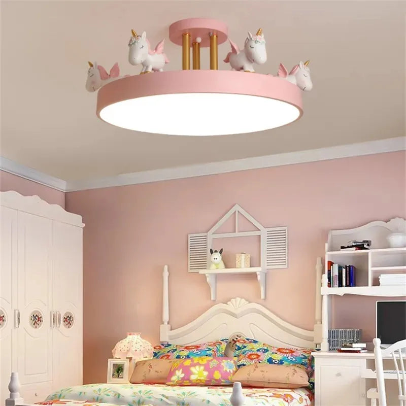 Nordic Pink Ceiling Light - Cartoon Resin Unicorn Lamp for Children's Room, LED Lanterns Home Decoration