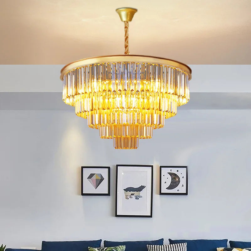 Modern Crystal Gold Chandelier for Living Room and Bedroom Decor - Elegant Suspension Ceiling Hanging Lamp