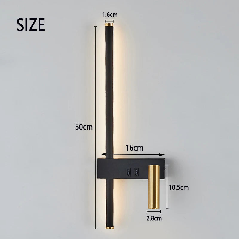 Minimalist Wall Lamps with Switch for Reading: Nordic Strip Lights Ideal for Bedroom Bedside Master Bedrooms, Background Wall