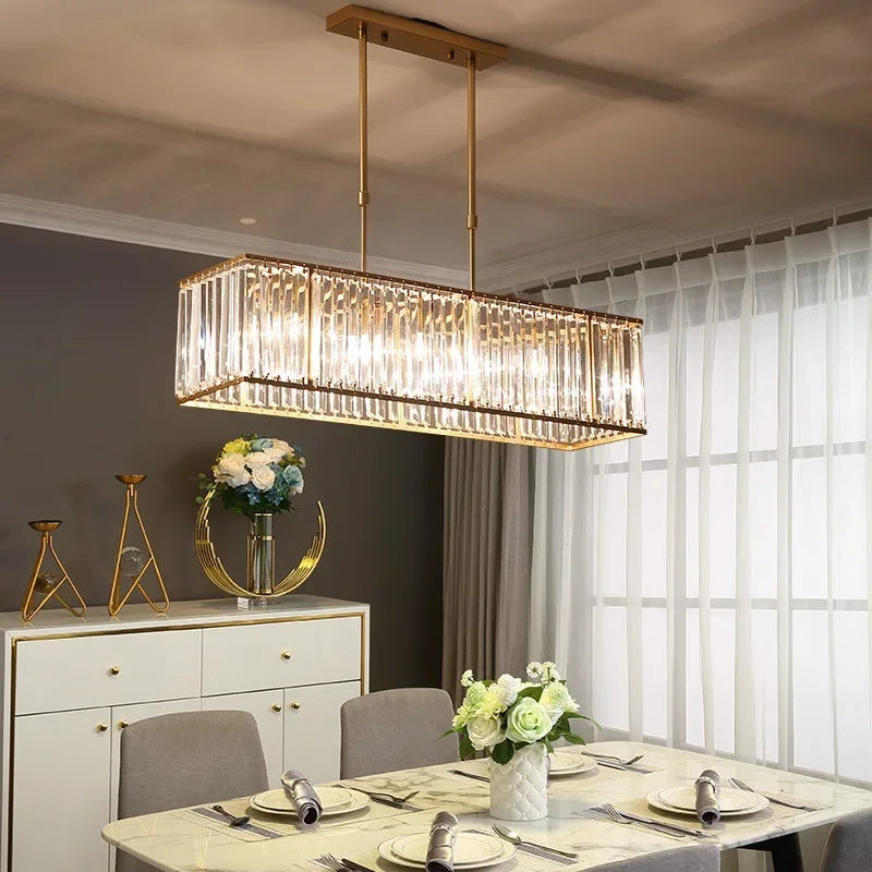 Modern Glass Tube Rectangular LED Chandelier Light Stylish American Hanging Lamp For Dining Room Glass Crystal Hanging Light