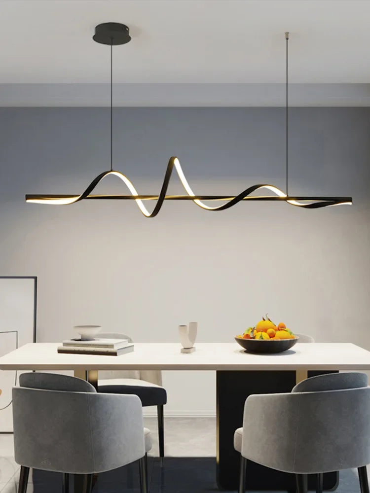 Modern Water Ripple LED Pendant Lights Minimalist One Word Long Strip Dining Room Table Bar LED Hanging Lamp Home Decor Fixtures