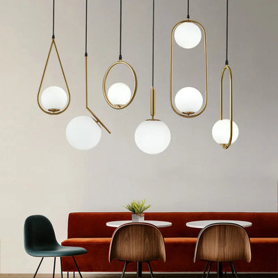 Modern Glass Ball Pendant Light: Gold Ring Fixture for Bedroom, Living Room, Shop, Restaurant