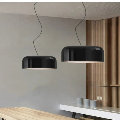 Round Hanging Suspension Light Modern White and Black Metal Pendant Light for Dining Room,Glossy