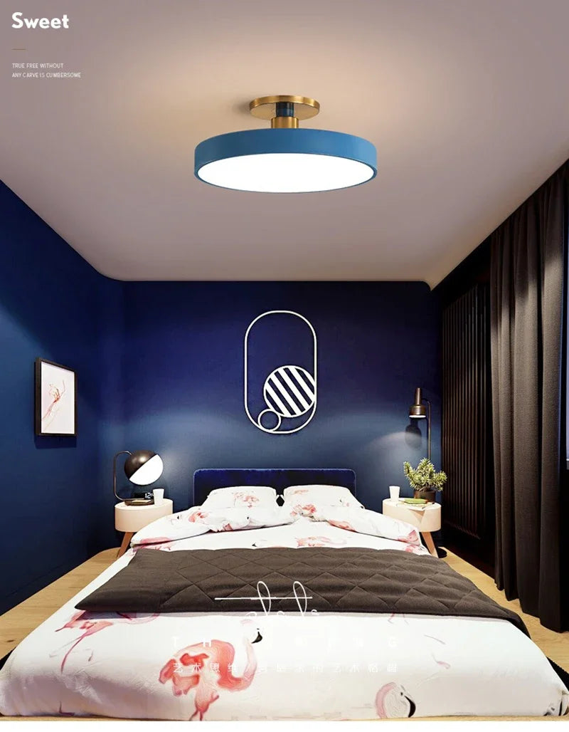 Circular Macaron LED Ceiling Light – Modern Dimmable Chandelier for Bedroom and Living Room