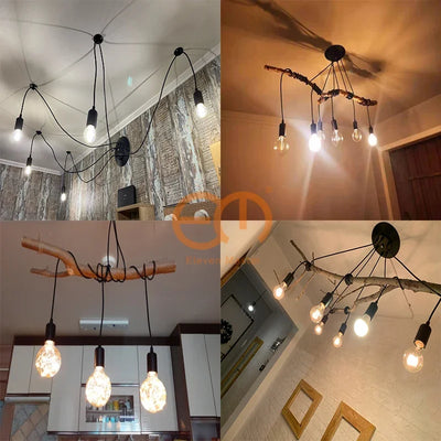 Black Spider Chandelier – Adjustable Nordic Retro Edison Bulb Lamp