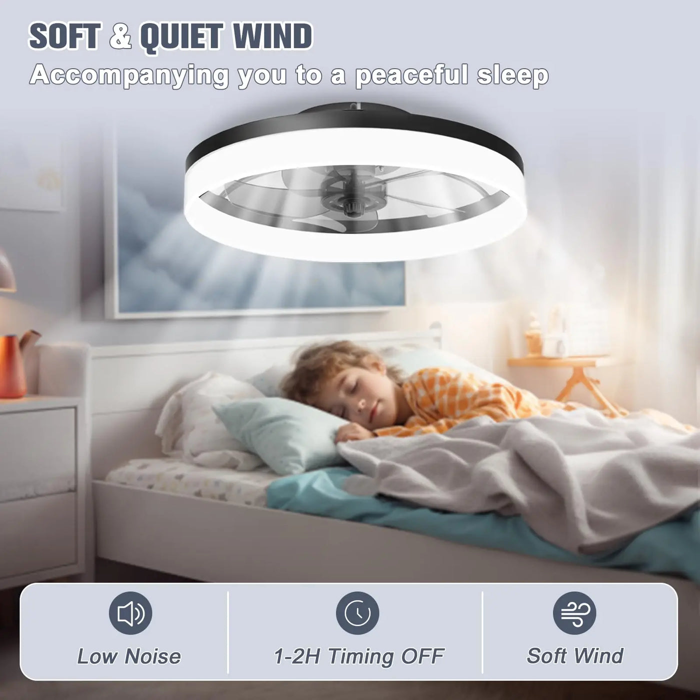 Smart Ceiling Fan with LED Light - Remote Control, Retractable Silent Blades for Bedroom Decor